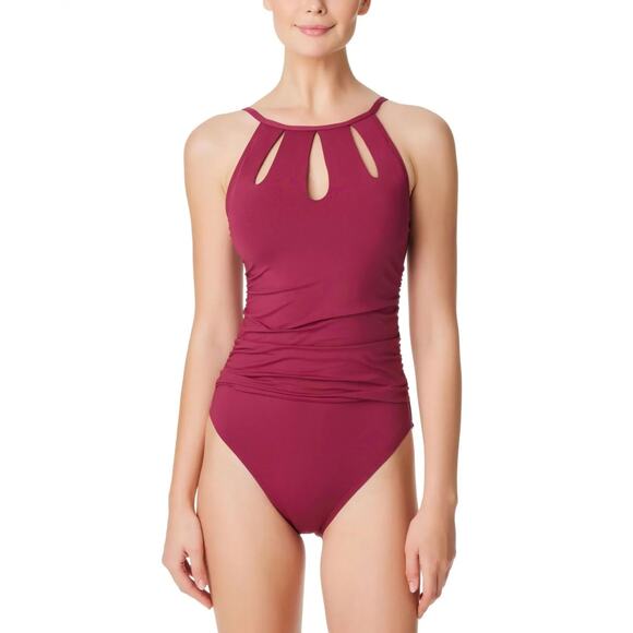 Bleu Rod Beattie Cut Out One Piece Swimsuit Pomegranate Red Size 8 Slimming New - Picture 1 of 8